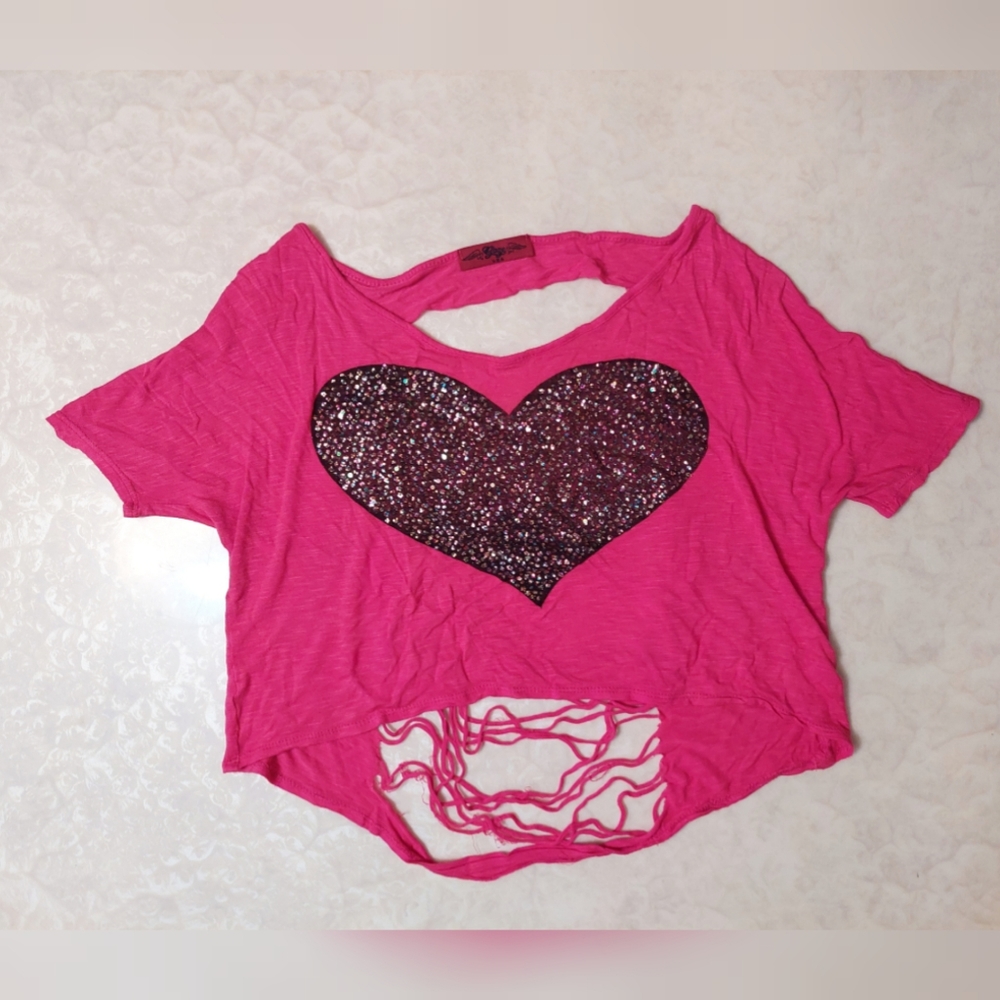 Hot Pink Sparkly Top With An Open Back.